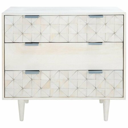 SAFAVIEH Zinnia 3 Drawer Chest; White Wash & Silver CHS9000B